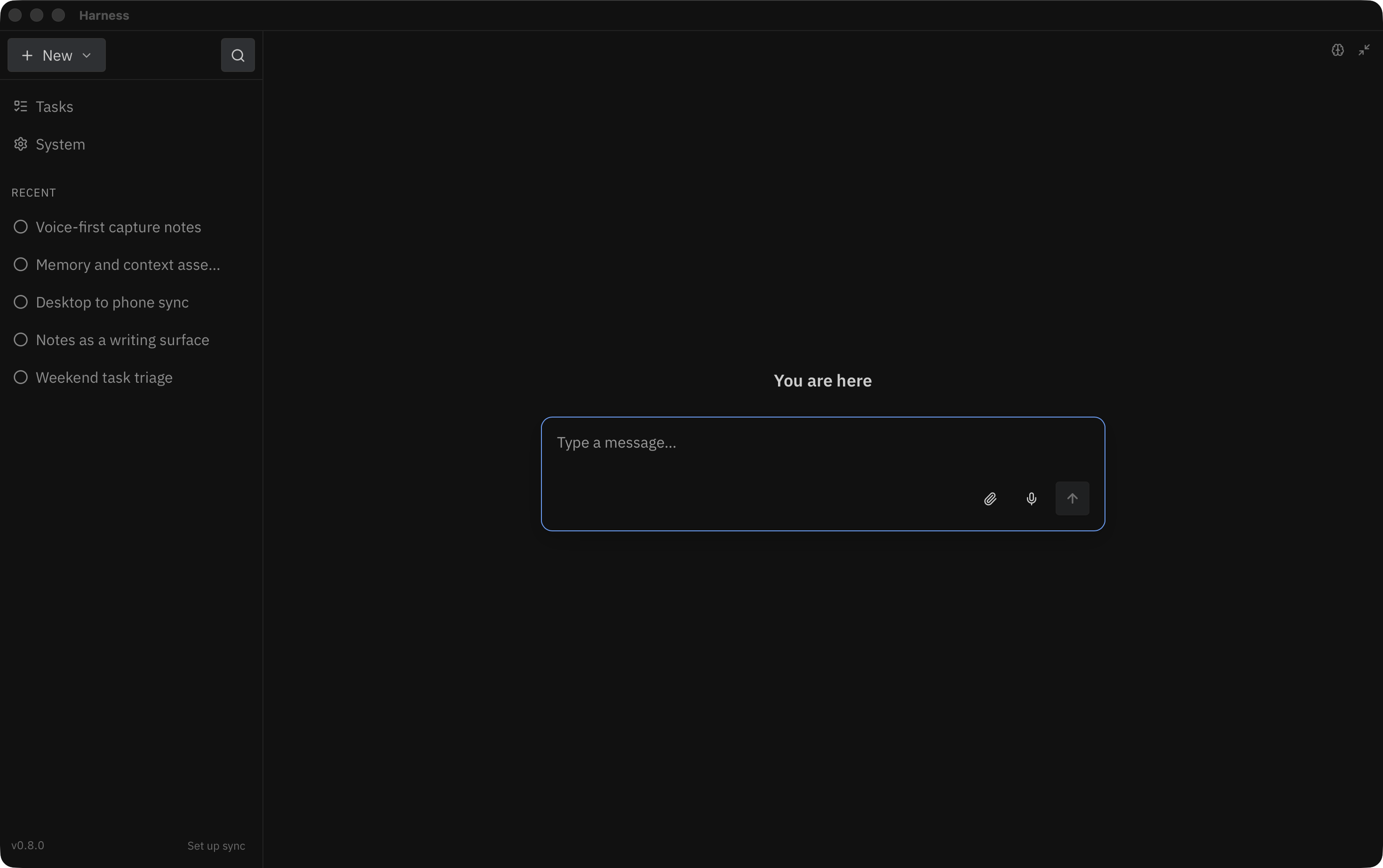 Here desktop app — sidebar library and chat